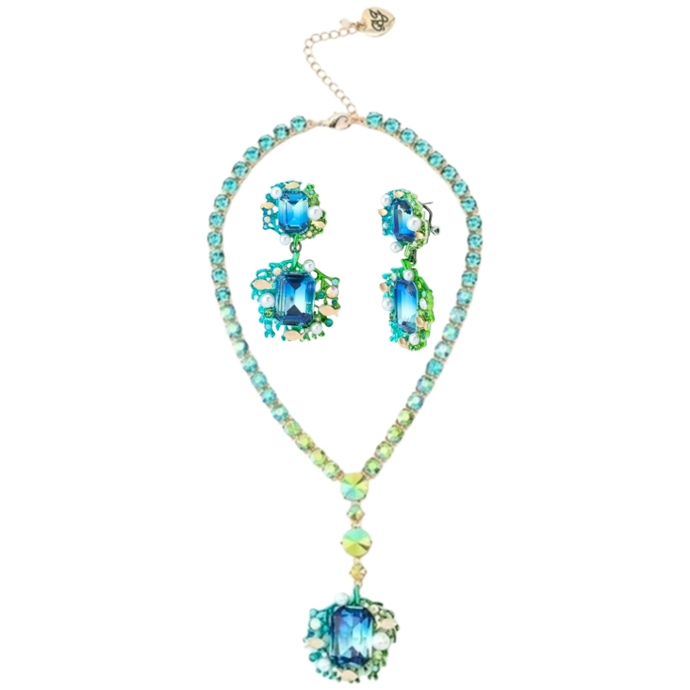 💙▪️betsey Johnson ▪️ Mermaid Jewels Earrings and  Necklace Seaweed Pendant